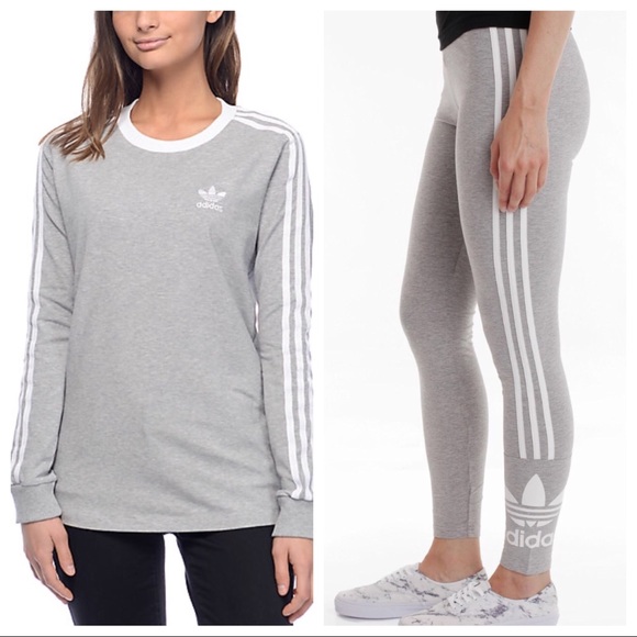 adidas grey leggings and top